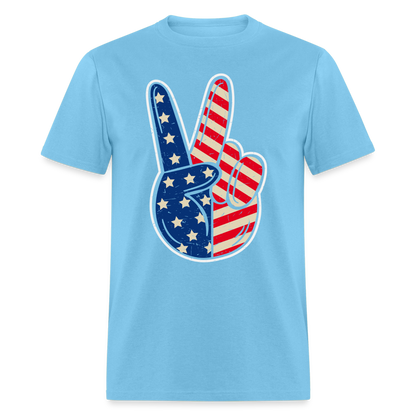Peace Sign American Flag T-Shirt Color: aquatic blue