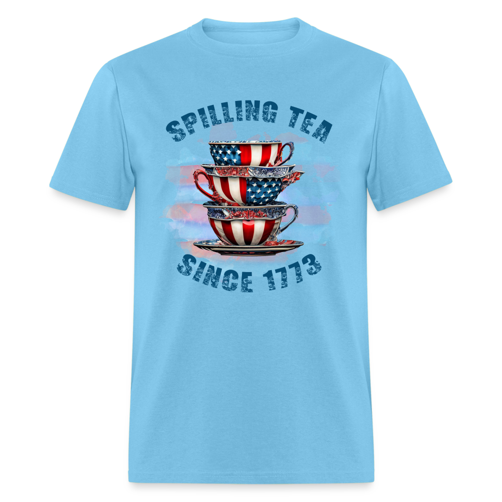 Spilling Tea Since 1773 T-Shirt Color: aquatic blue