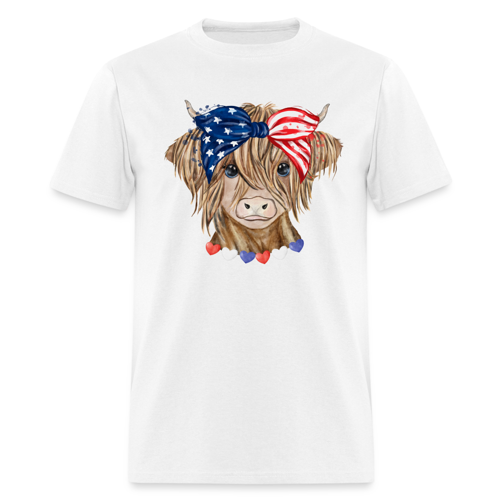 Patriotic Highland Cow T-Shirt Color: white