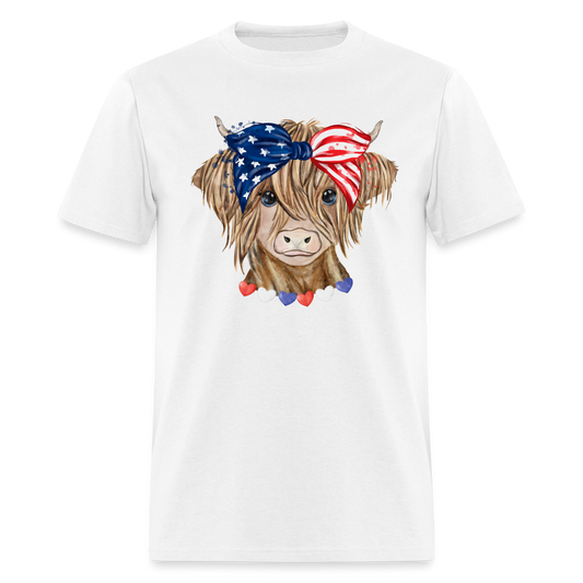 Patriotic Highland Cow T-Shirt Color: white