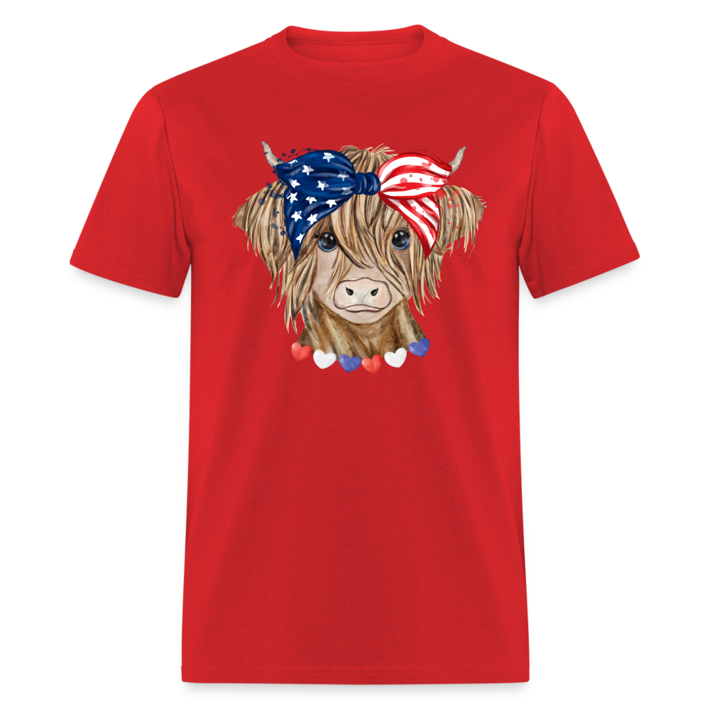 Patriotic Highland Cow T-Shirt Color: red