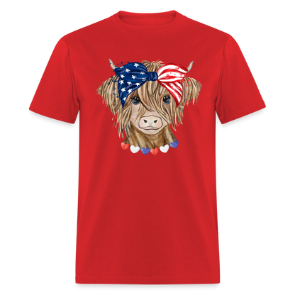 Patriotic Highland Cow T-Shirt Color: red