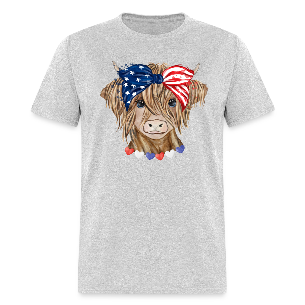 Patriotic Highland Cow T-Shirt Color: heather gray