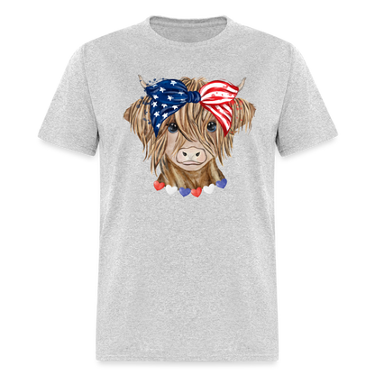 Patriotic Highland Cow T-Shirt Color: heather gray