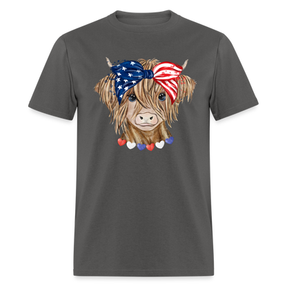 Patriotic Highland Cow T-Shirt Color: charcoal