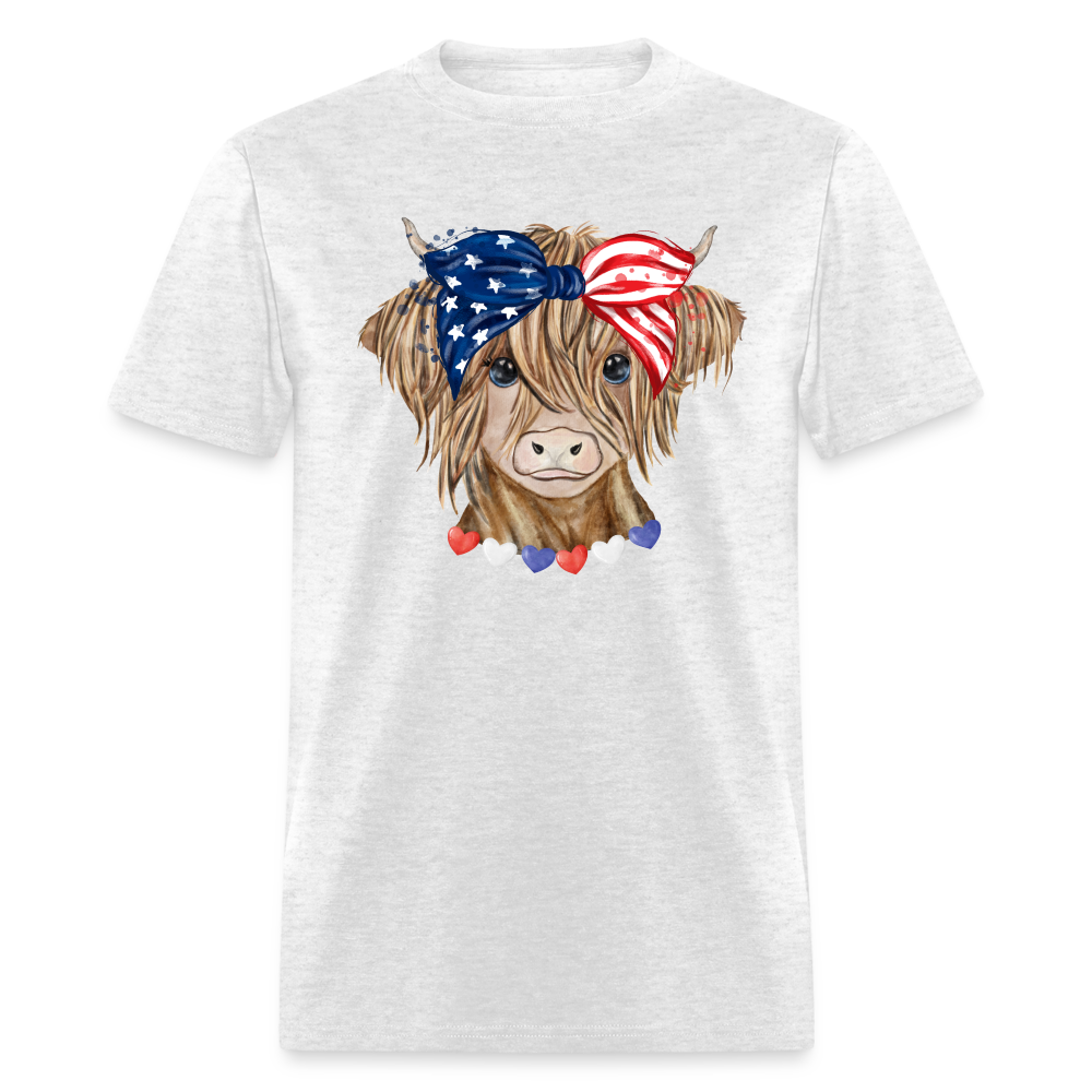 Patriotic Highland Cow T-Shirt Color: light heather gray