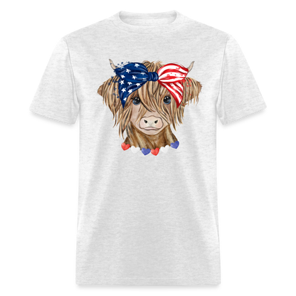 Patriotic Highland Cow T-Shirt Color: light heather gray