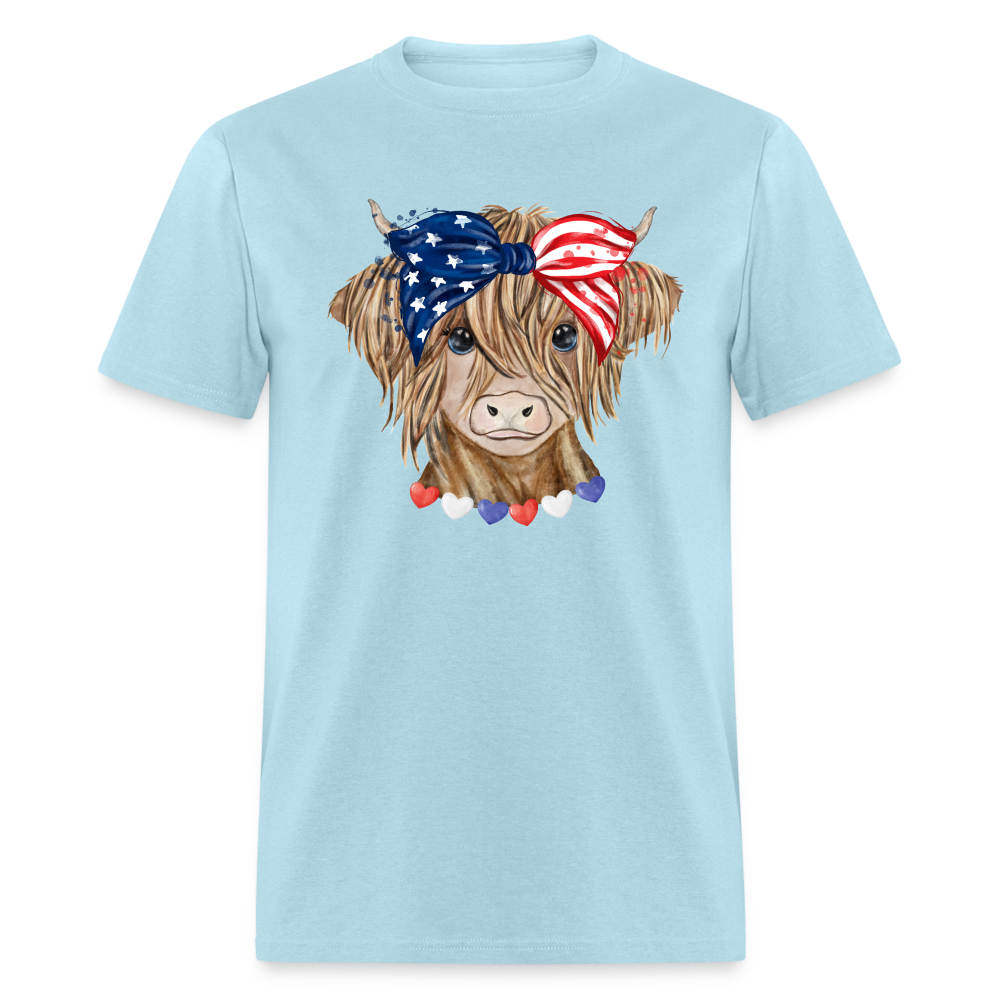 Patriotic Highland Cow T-Shirt Color: powder blue