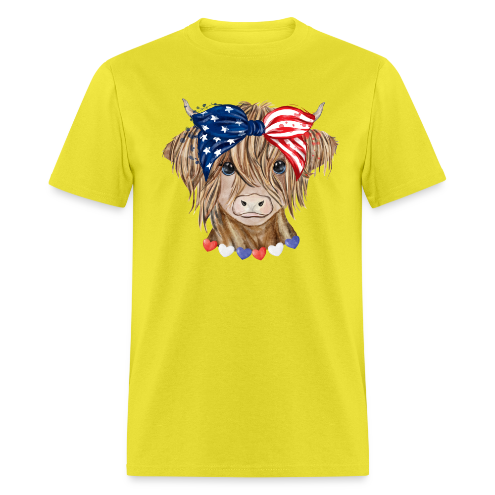 Patriotic Highland Cow T-Shirt Color: yellow