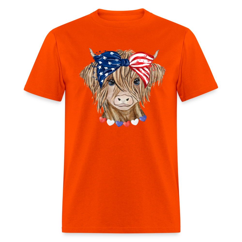 Patriotic Highland Cow T-Shirt Color: orange