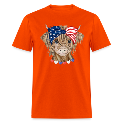 Patriotic Highland Cow T-Shirt Color: orange