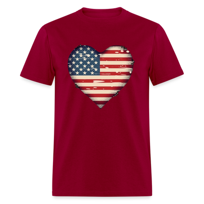 American Heart Flag T-Shirt Color: dark red