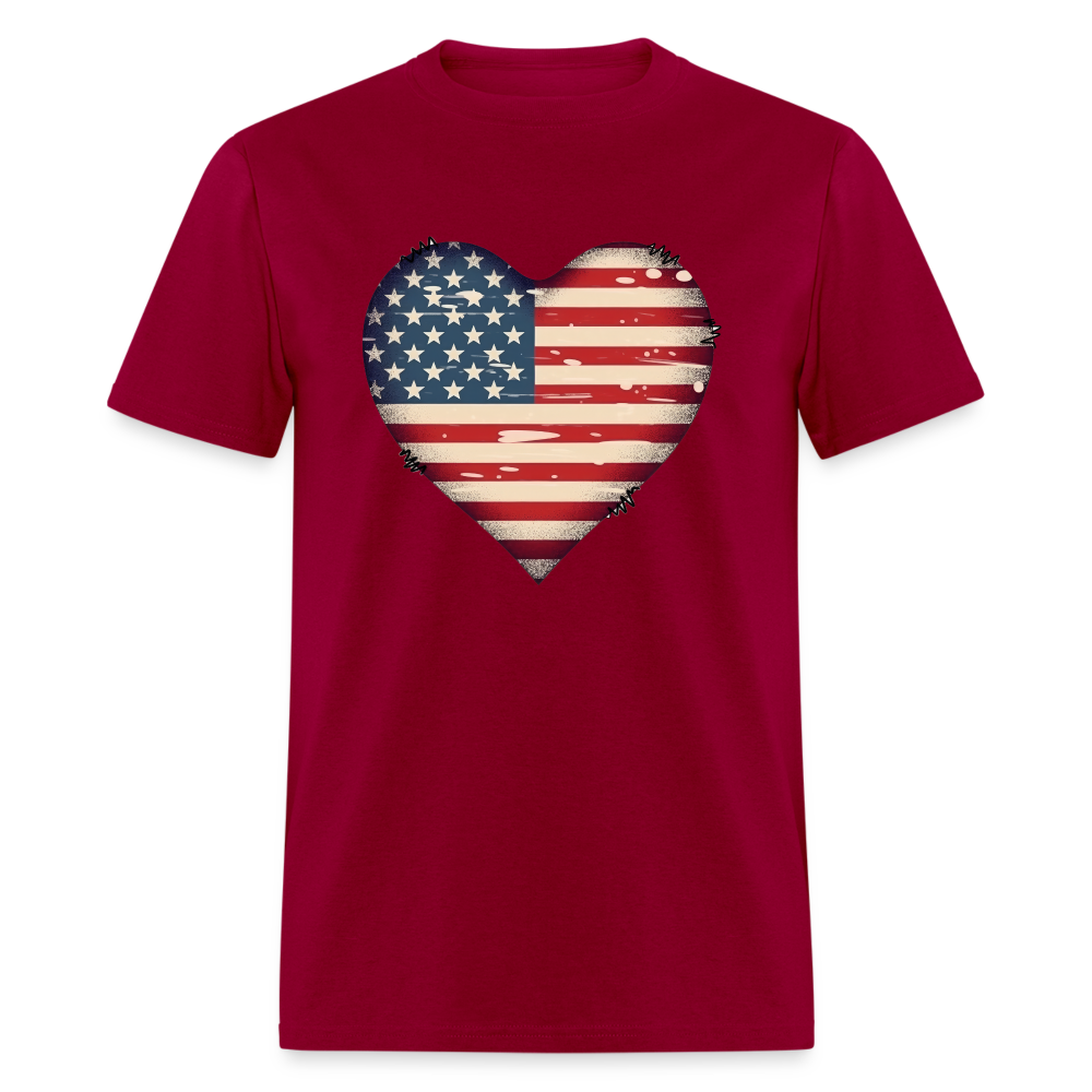 American Heart Flag T-Shirt Color: dark red