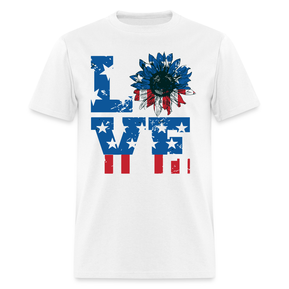 Love Sunflower American Flag T-Shirt Color: white