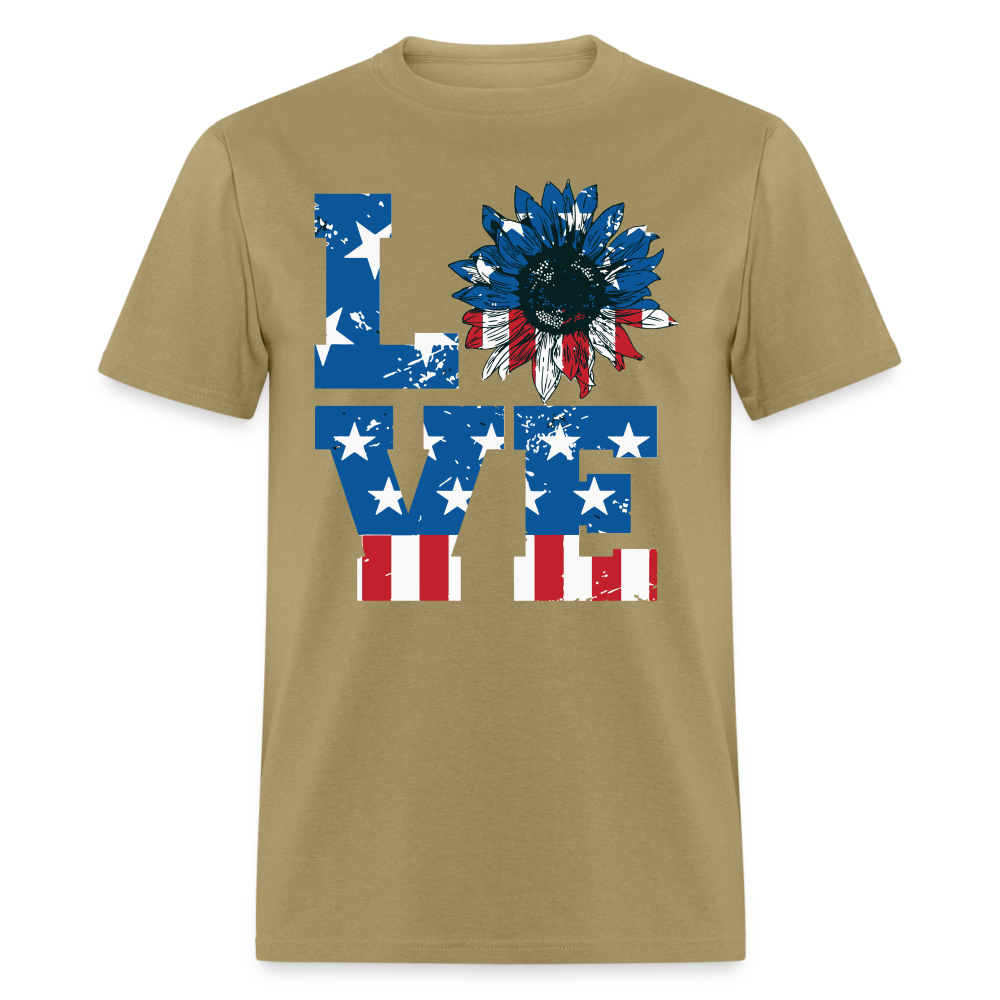Love Sunflower American Flag T-Shirt Color: khaki