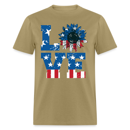 Love Sunflower American Flag T-Shirt Color: khaki