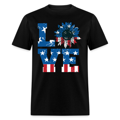 Love Sunflower American Flag T-Shirt Color: black