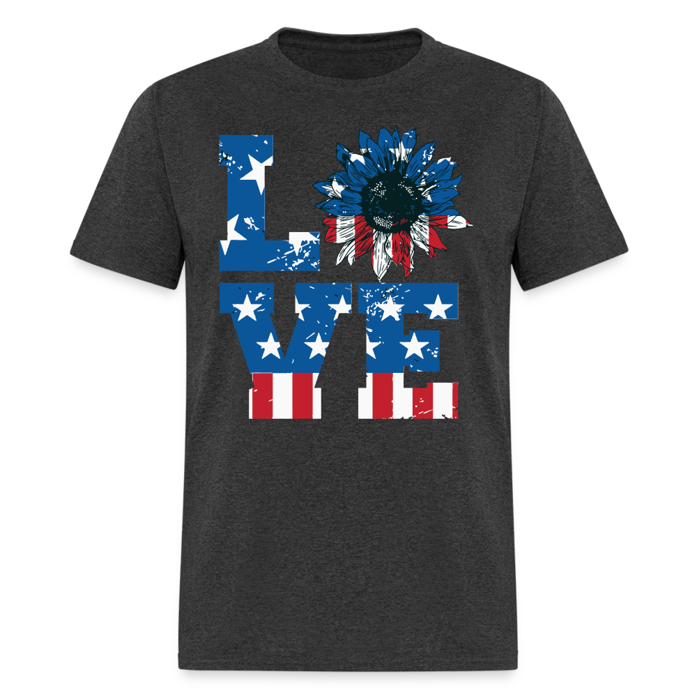 Love Sunflower American Flag T-Shirt Color: heather black