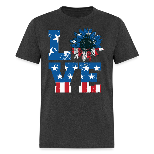 Love Sunflower American Flag T-Shirt Color: heather black