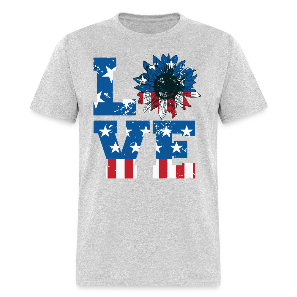 Love Sunflower American Flag T-Shirt Color: heather gray