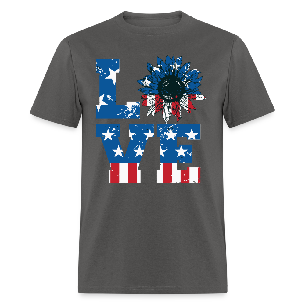 Love Sunflower American Flag T-Shirt Color: charcoal