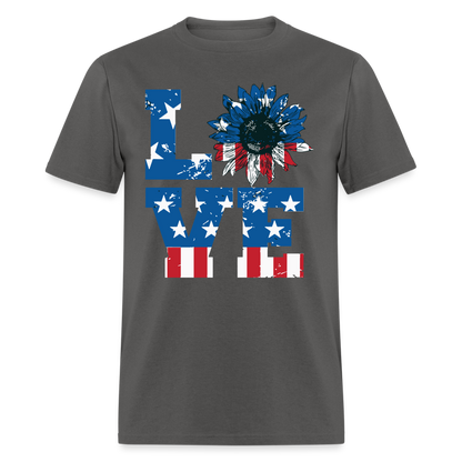 Love Sunflower American Flag T-Shirt Color: charcoal