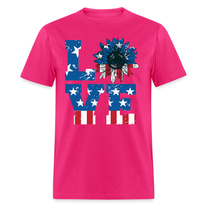 Love Sunflower American Flag T-Shirt Color: fuchsia