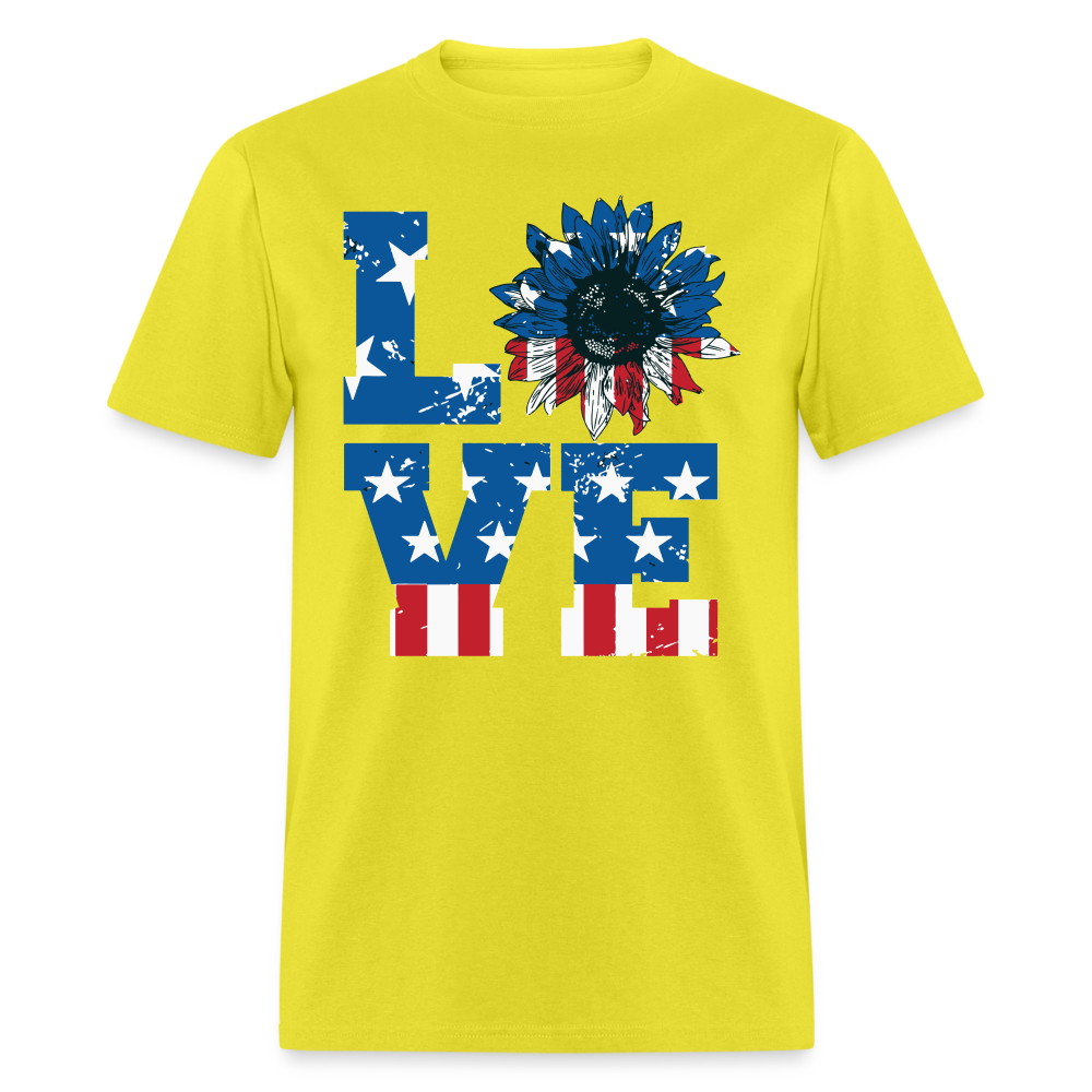 Love Sunflower American Flag T-Shirt Color: yellow