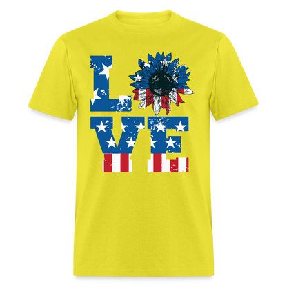 Love Sunflower American Flag T-Shirt Color: yellow
