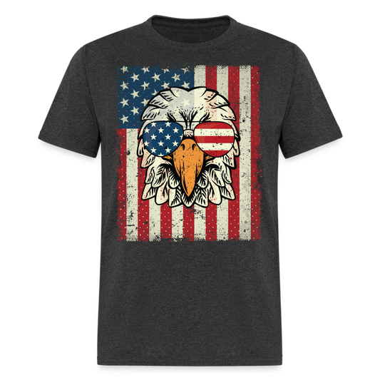 4th of July American Eagle with Flag T-Shirt T-Shirt Color: heather black