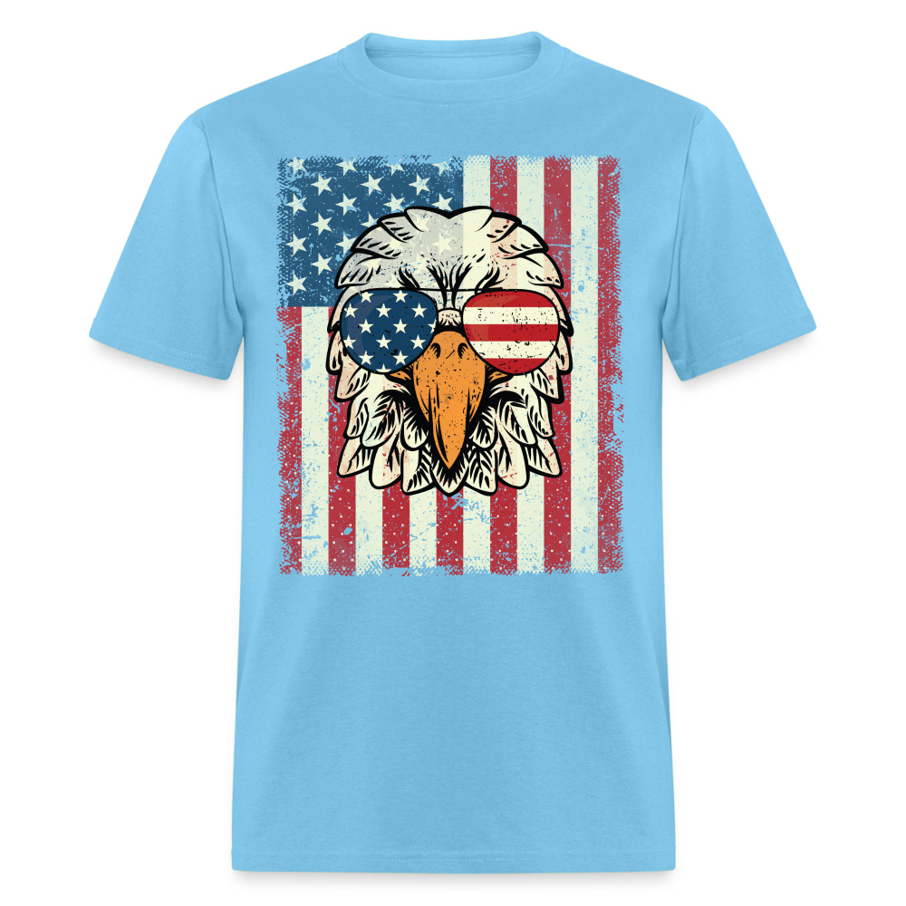 4th of July American Eagle with Flag T-Shirt T-Shirt Color: aquatic blue