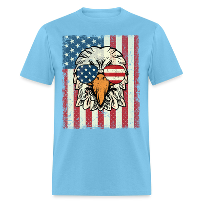 4th of July American Eagle with Flag T-Shirt T-Shirt Color: aquatic blue