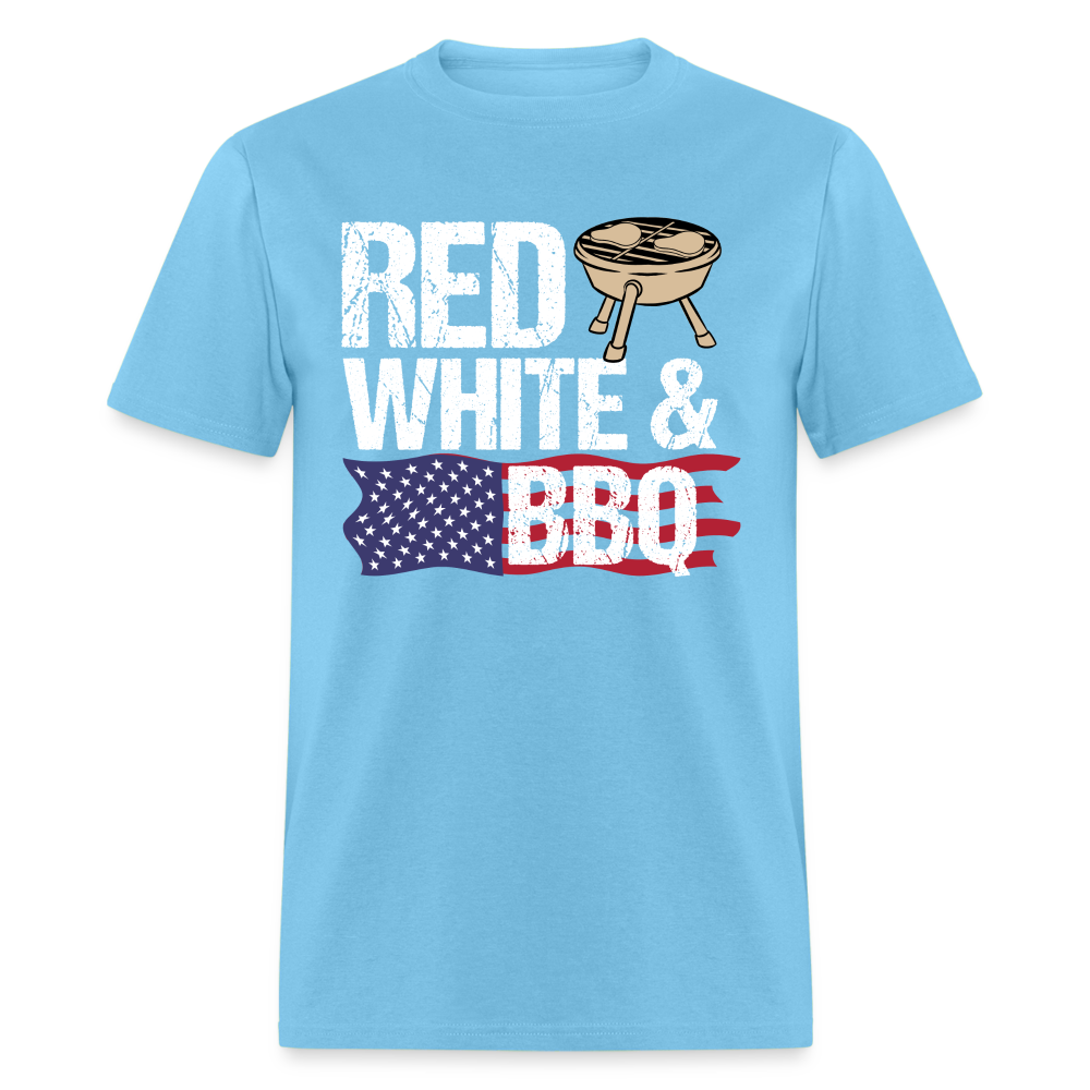 Red White & BBQ T-Shirt 4th of July Color: aquatic blue
