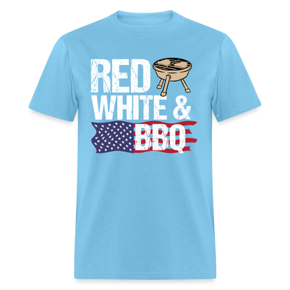 Red White & BBQ T-Shirt 4th of July Color: aquatic blue