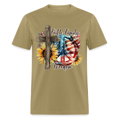 Faith Family Freedom T-Shirt Color: khaki