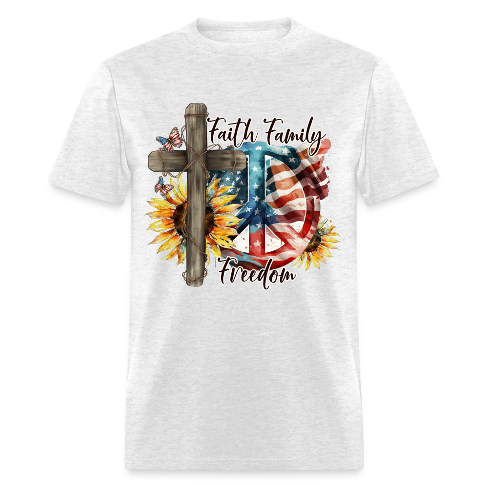 Faith Family Freedom T-Shirt Color: light heather gray