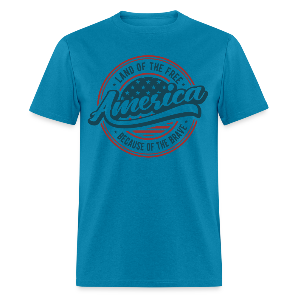 American Land of the Free T-Shirt Because Of The Brave Color: turquoise