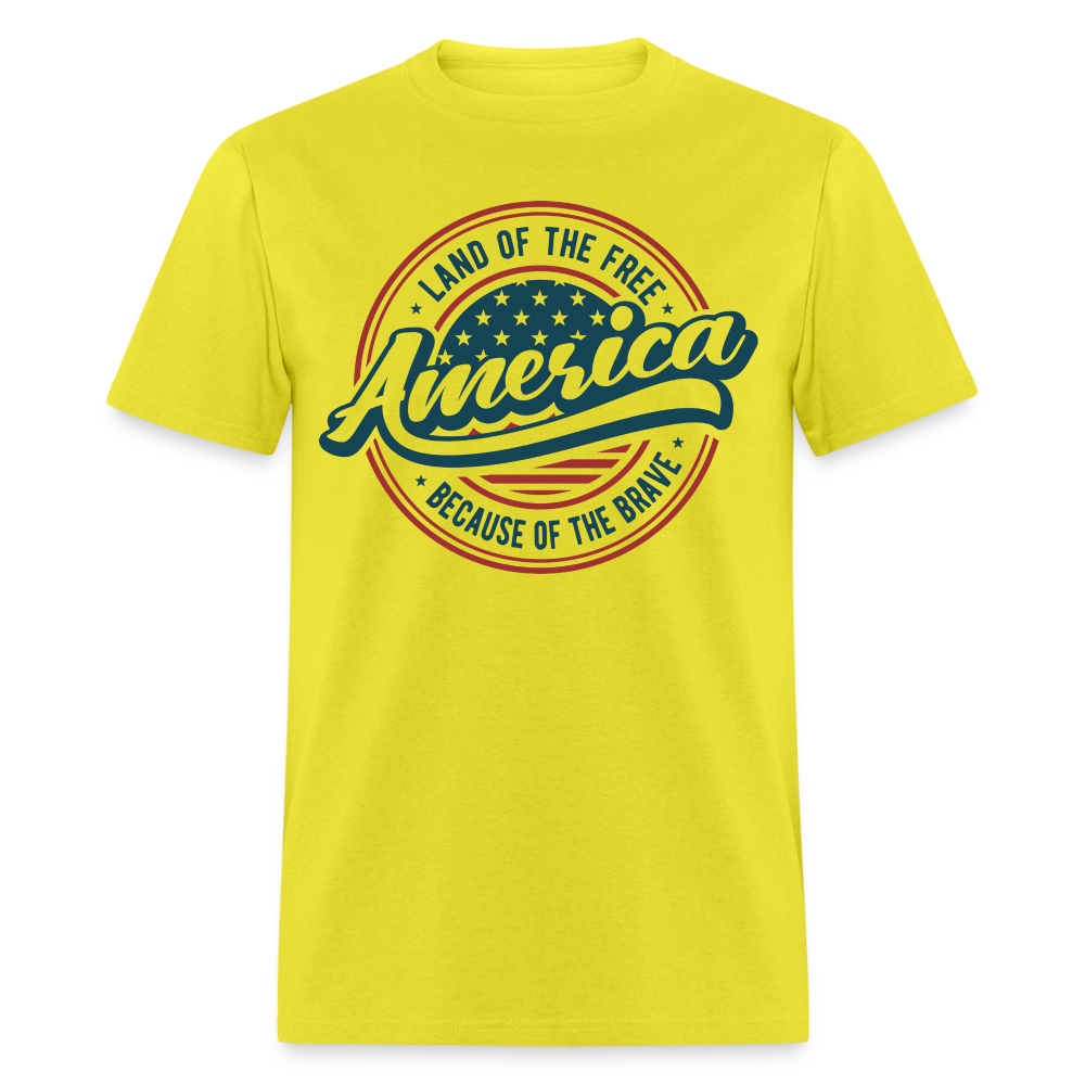 American Land of the Free T-Shirt Because Of The Brave Color: yellow