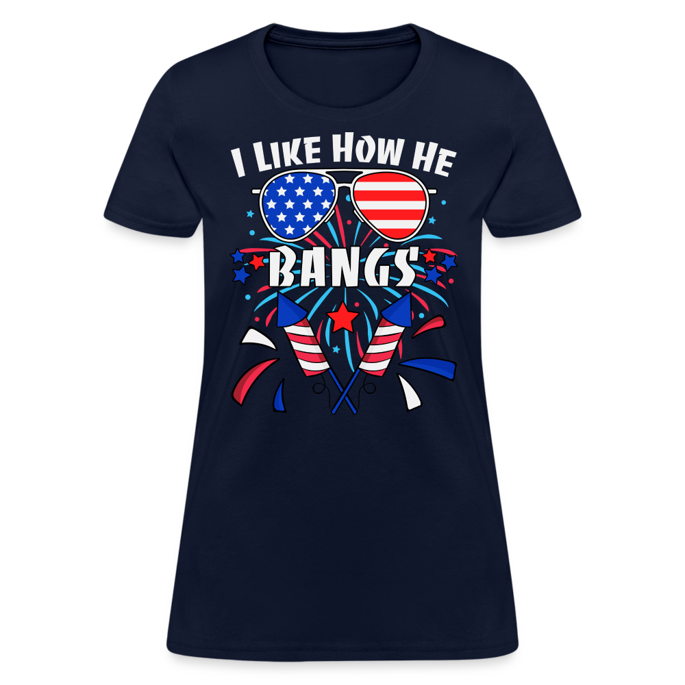 I Like How He Bangs T-Shirt (Fireworks) Color: navy