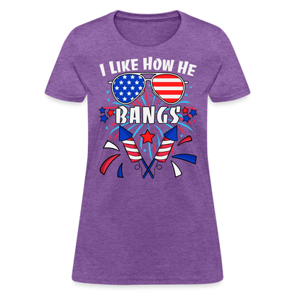 I Like How He Bangs T-Shirt (Fireworks) Color: purple heather