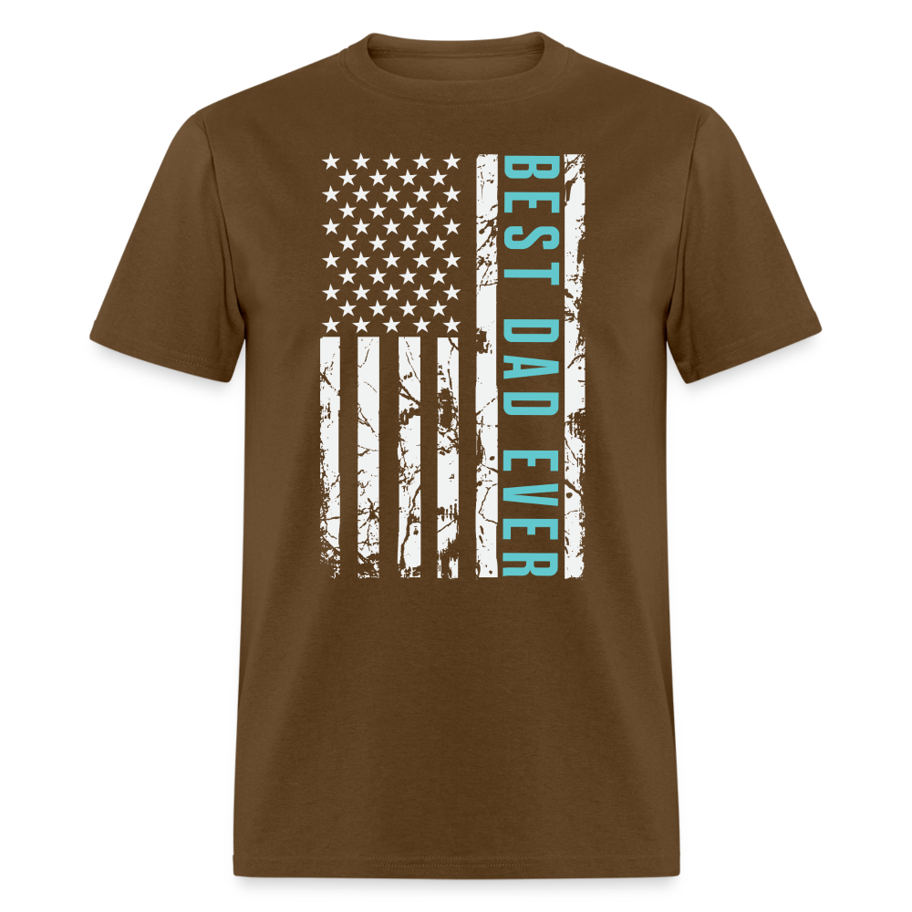 Best Dad Ever T-Shirt with Flag and Letters Highlighted Color: brown