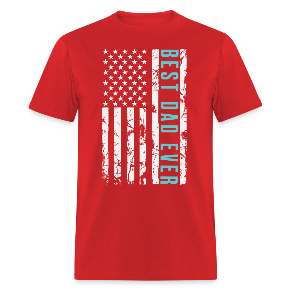 Best Dad Ever T-Shirt with Flag and Letters Highlighted Color: red