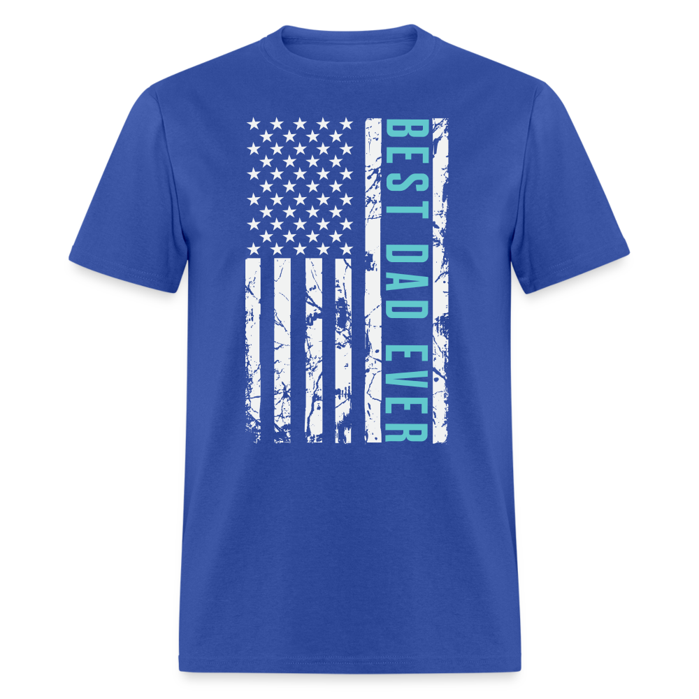Best Dad Ever T-Shirt with Flag and Letters Highlighted Color: royal blue