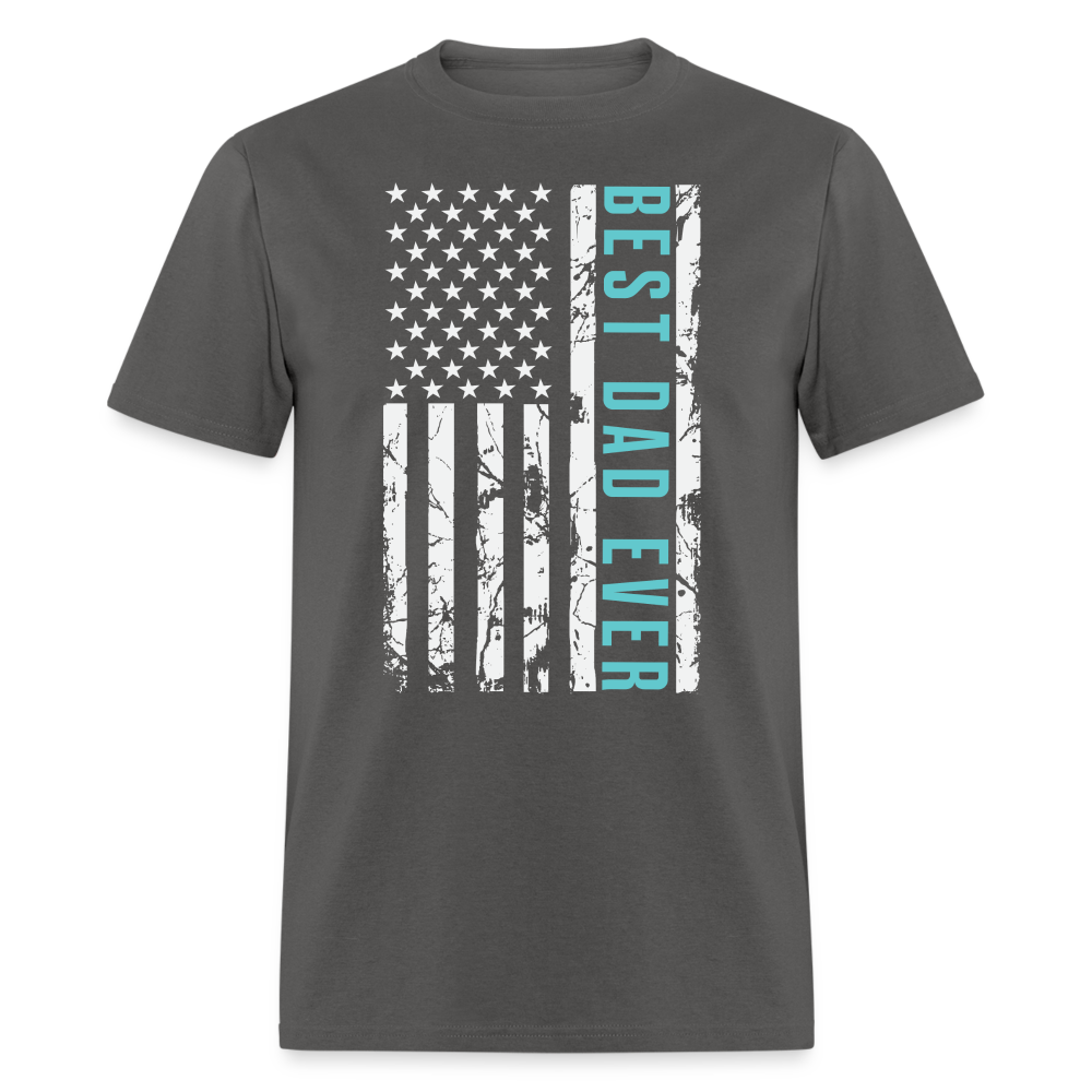 Best Dad Ever T-Shirt with Flag and Letters Highlighted Color: charcoal