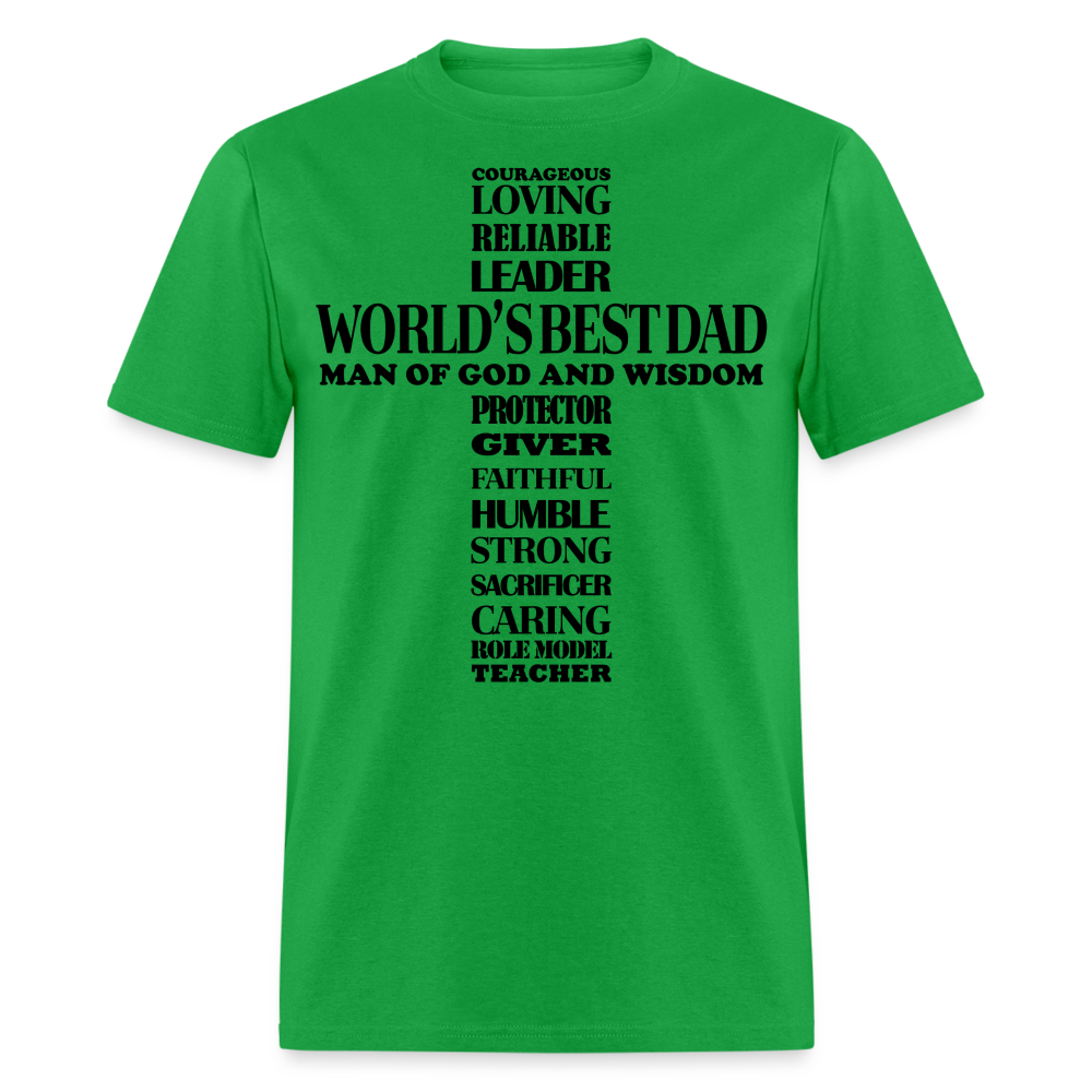 Best Dad T-Shirt Man of God and Wisdom Cross Color: bright green