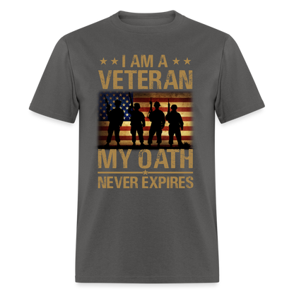 Veteran My Oath Never Expires T-Shirt - charcoal