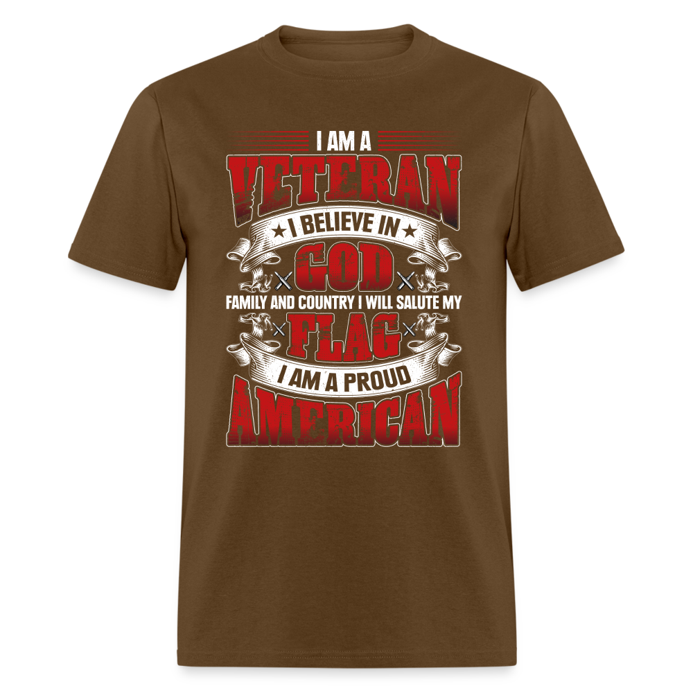 Proud Veteran T-Shirt (Patriotic) - brown