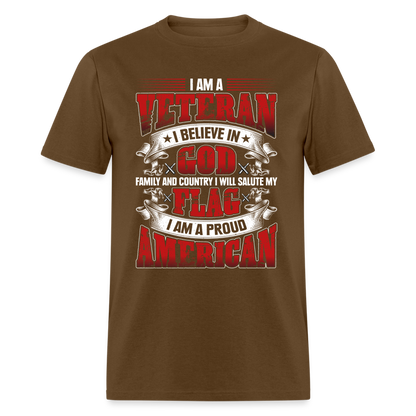 Proud Veteran T-Shirt (Patriotic) - brown