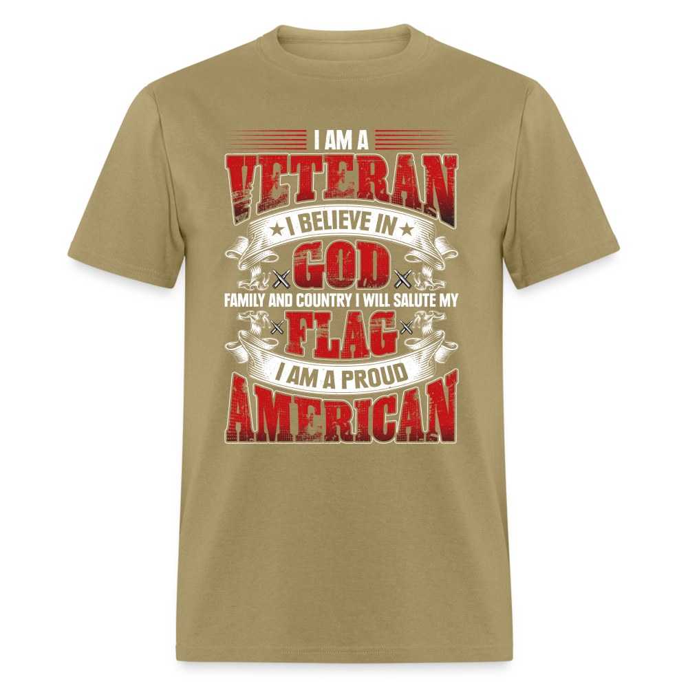 Proud Veteran T-Shirt (Patriotic) - khaki