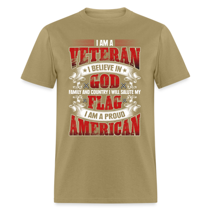 Proud Veteran T-Shirt (Patriotic) - khaki
